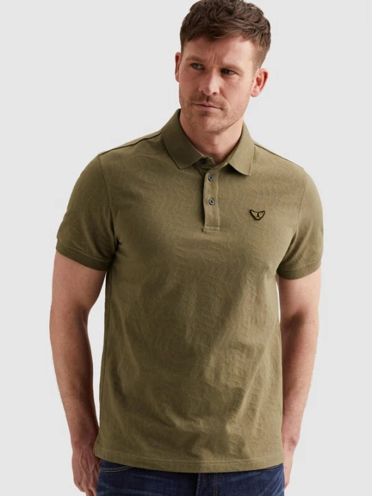 Foto van product PME Legend Shirt 'Polo shirt in jersey with allover jacquard pattern' olijfgroen
