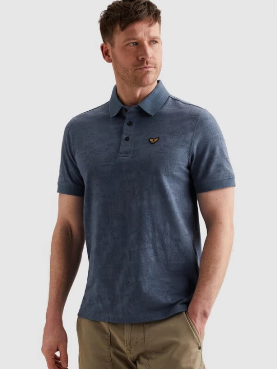 Foto van product PME Legend Shirt 'Polo shirt with allover jacquard pattern' donkerblauw