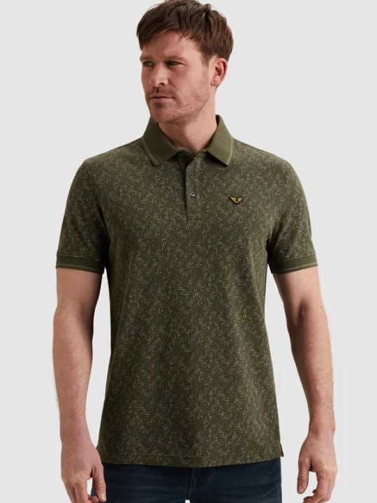 Foto van product PME Legend Shirt 'Polo shirt with allover print and ribbed collar' donkergroen