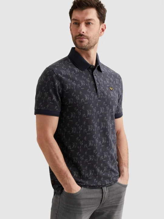 Foto van product PME Legend Shirt 'Polo shirt with allover print and ribbed collar' smoky blue