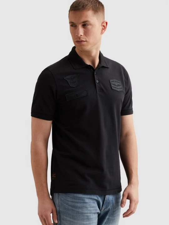 Foto van product PME Legend Shirt 'Polo shirt with badges and ribbed collar' donkerblauw