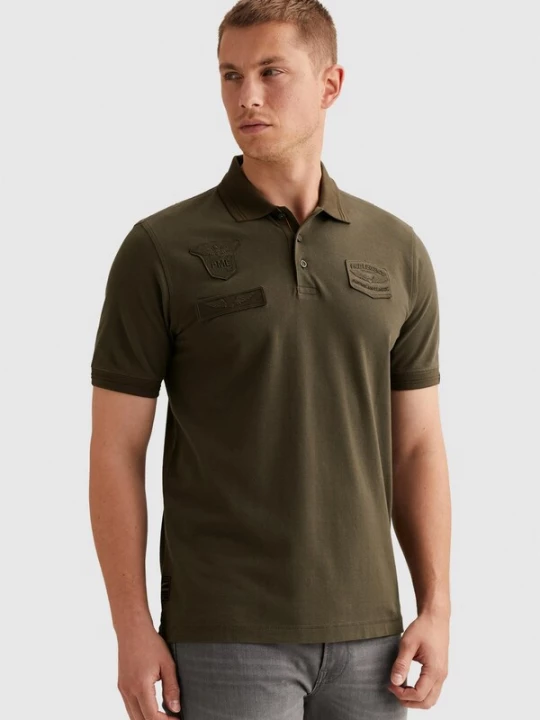 Foto van product PME Legend Shirt 'Polo shirt with badges and ribbed collar' donkergroen