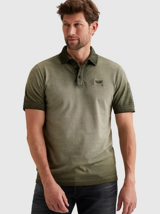 Foto van product PME Legend Shirt 'Polo shirt with cold-dye wash and flight pocket' groen