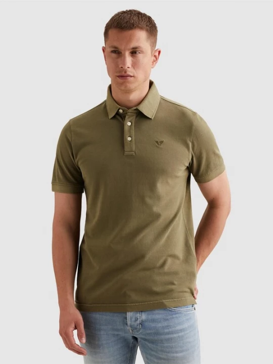Foto van product PME Legend Shirt 'Polo shirt with garment-dye wash in piqué' olijfgroen