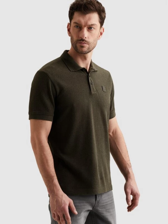 Foto van product PME Legend Shirt 'Polo shirt with texture and ribbed hems' donkergroen