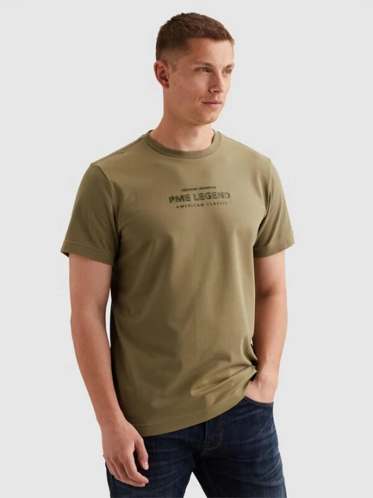 Foto van product PME Legend Shirt 'T-shirt in a cotton blend with artwork' olijfgroen