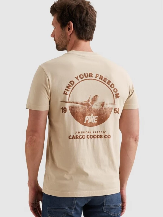 Foto van product PME Legend Shirt 'T-shirt with a garment-dye wash and artwork' beige