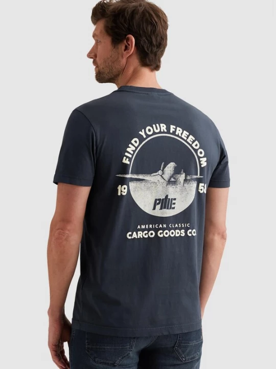 Foto van product PME Legend Shirt 'T-shirt with a garment-dye wash and artwork' smoky blue
