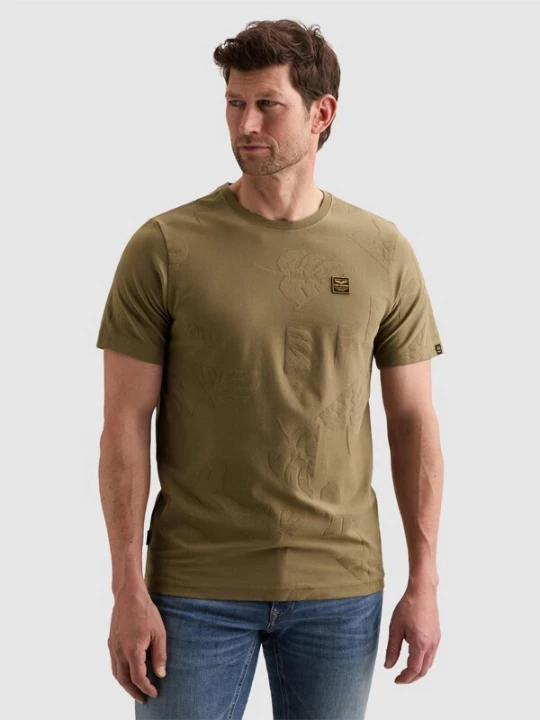 Foto van product PME Legend Shirt 'T-shirt with allover jacquard pattern' olijfgroen