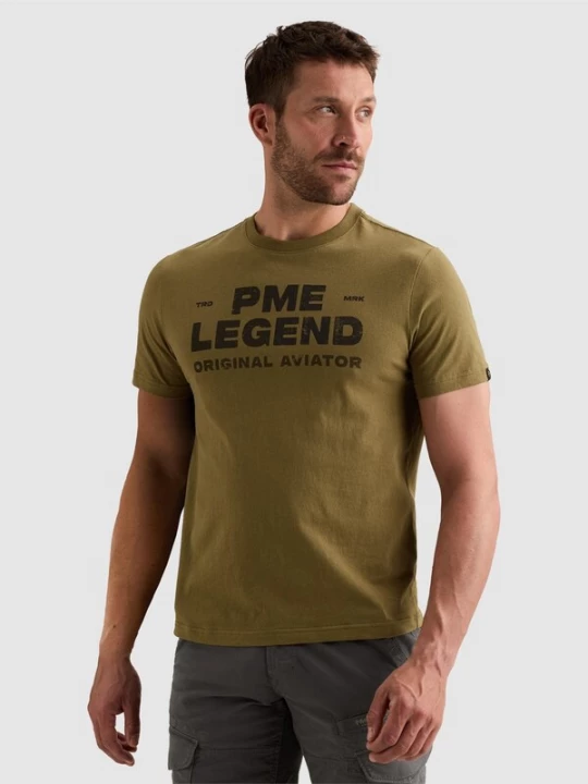 Foto van product PME Legend Shirt 'T-shirt with rugged artwork on the chest' donkergroen / zwart