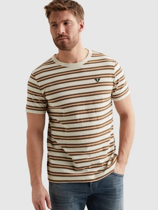 Foto van product PME Legend Shirt 'T-shirt with stripe pattern and embroidered logo' beige