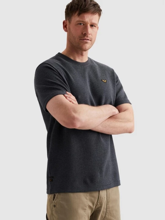 Foto van product PME Legend Shirt 'T-shirt with two-tone stripe pattern and texture' grijs