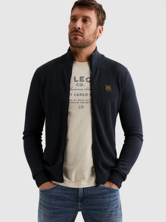 Foto van product PME Legend Trui 'Cardigan with zipper closure and stand-up collar' donkerblauw