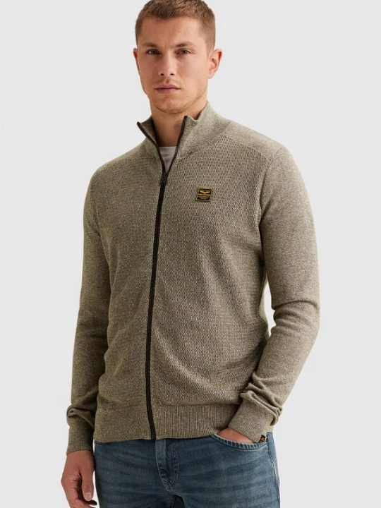 Foto van product PME Legend Trui 'Cardigan with zipper closure and stand-up collar' donkergroen