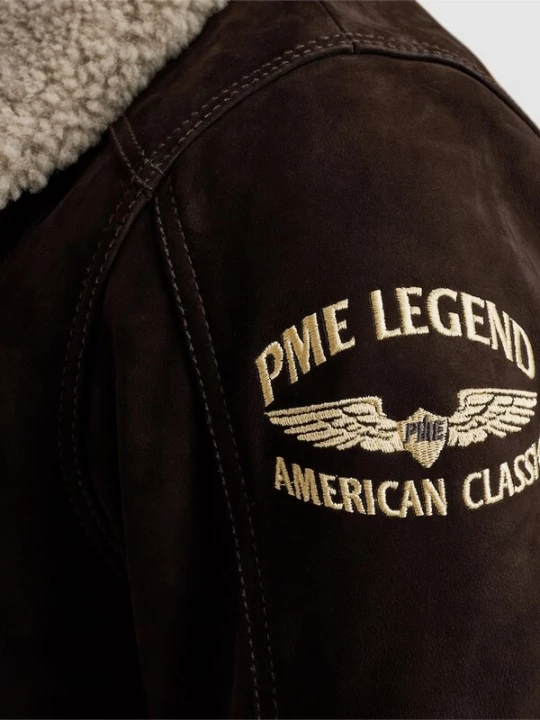Foto van product PME Legend Tussenjas 'Greenville Fur leather jacket' donkerbruin