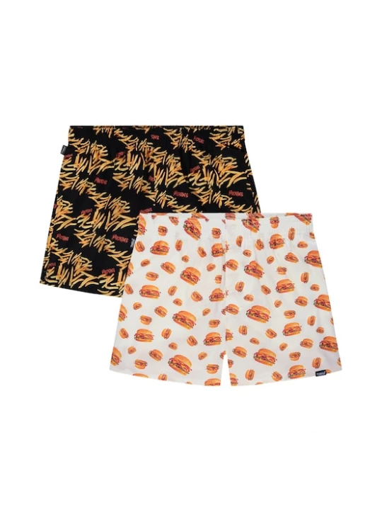 Foto van product Pockies Boxershorts 'Burgers 'n' Fries' geel / oranje / zwart / wit