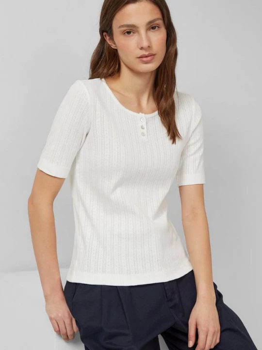 Foto van product Pointelle T-shirt met knoopsluiting s.Oliver crème