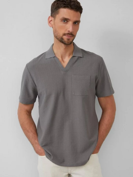 Foto van product Polo van gestructureerde jersey met borstzak s.Oliver grijs