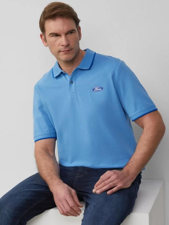 Foto van product Polo van piqué met borduursel en Ford®-artwork s.Oliver blauw