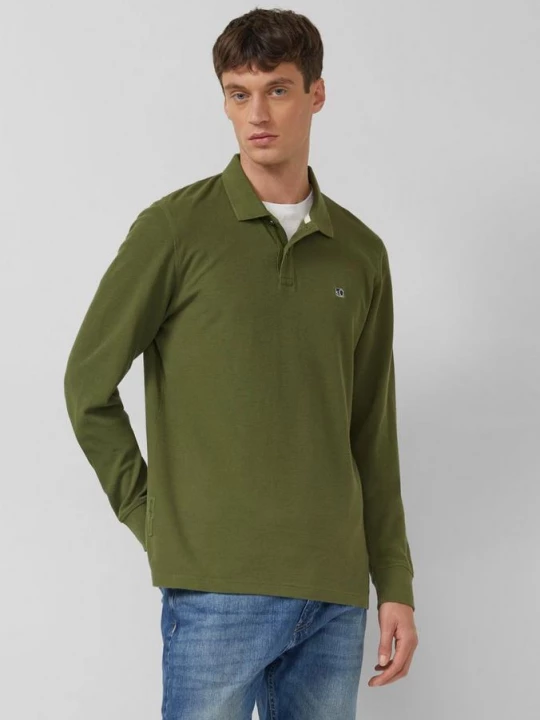 Foto van product Poloshirt met lange mouwen, wafelstructuur en logopatch s.Oliver olijfgroen