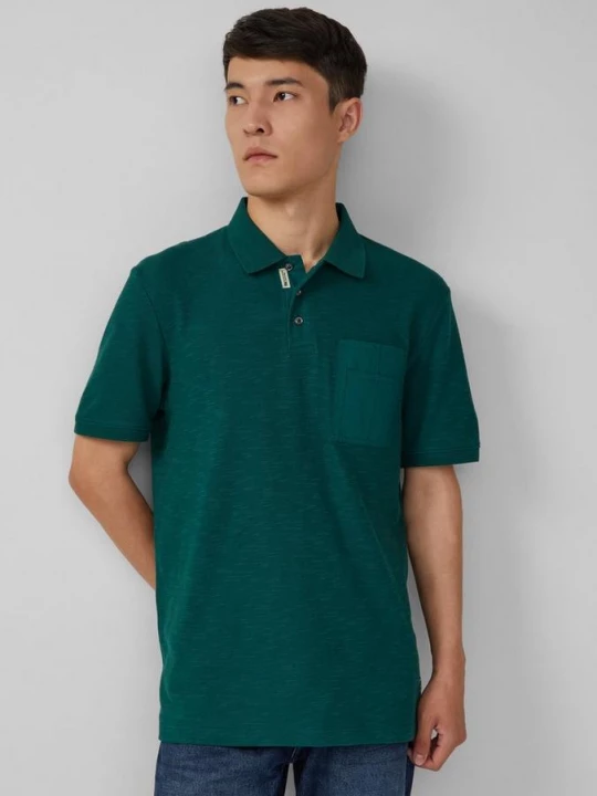 Foto van product Poloshirt met vlamgarenstructuur en borstzak s.Oliver groen