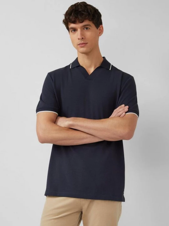 Foto van product Poloshirt van vlamgaren piqué met contrasterende biesjes s.Oliver blauw