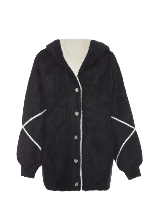 Foto van product Poomi Fleece jas zwart / wit