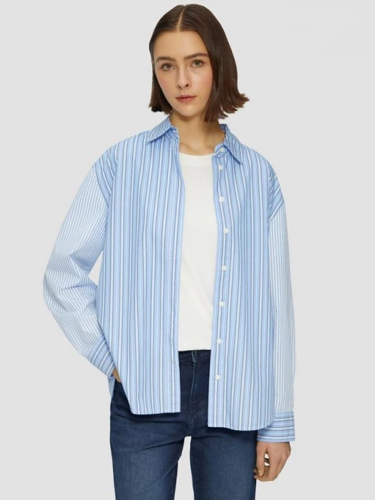 Foto van product Popeline blouse in een ontspannen pasvorm met gemêleerde strepen s.Oliver blauw