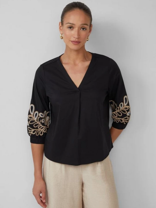 Foto van product Popeline blouse met borduursel en 3 / 4 mouwen s.Oliver zwart