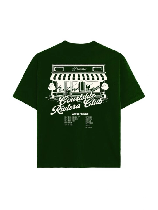 Foto van product Prohibited Shirt 'Coffee and Bagels' donkergroen / wolwit