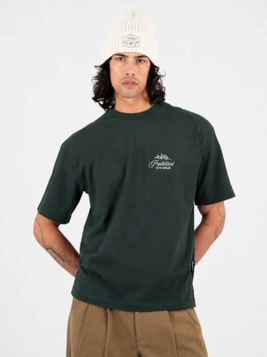 Foto van product Prohibited Shirt 'Leaf' donkergroen / wit