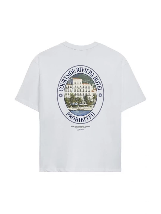 Foto van product Prohibited Shirt 'Riviera Hotel' lichtbeige / blauw / spar / offwhite