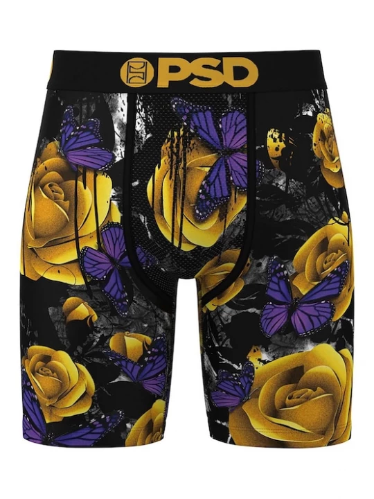 Foto van product PSD Boxershorts 'Golden Flight' safraan / antraciet / lila / zwart