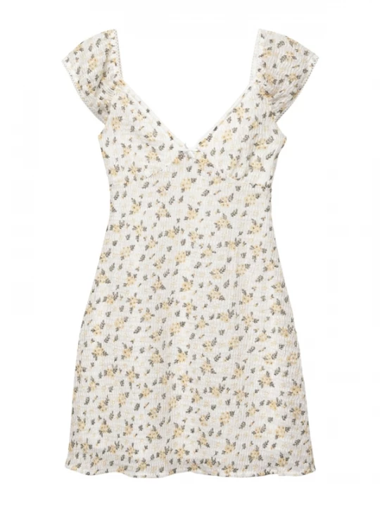 Foto van product Pull&Bear Jurk pasteelgeel / donkergroen / wit