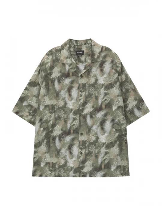 Foto van product Pull&Bear Overhemd crème / donkerbeige / olijfgroen