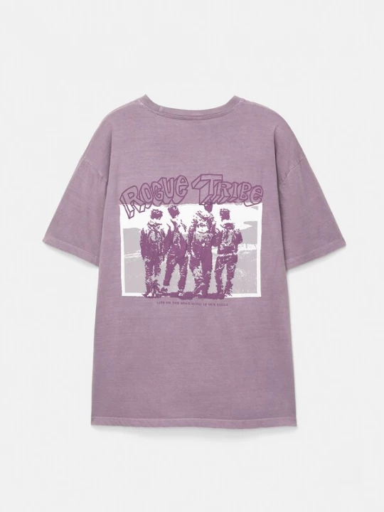 Foto van product Pull&Bear Shirt 'Rogue Tribe' grijs / mauve / braam / wit