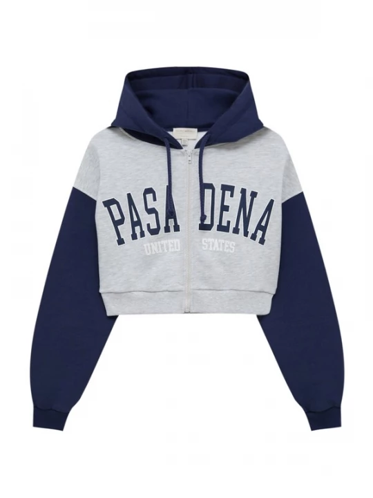 Foto van product Pull&Bear Sweatvest marine / grijs gemêleerd / wit