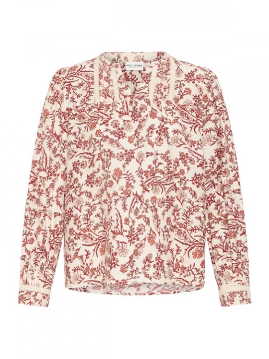 Foto van product Pulz Blouse 'PZAbrina' lichtbeige / mandarijn