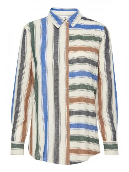 Foto van product PULZ Jeans Blouse 'NORAH' beige / blauw / grasgroen / oranje