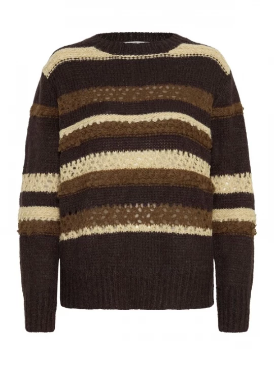 Foto van product PULZ Jeans Trui 'Jackie' crème / bruin / chocoladebruin