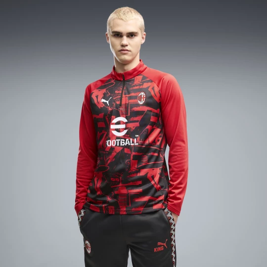 Foto van product PUMA AC Milan Warmup top met kwartrits voor Heren, Zwart / Rood