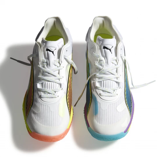 Foto van product PUMA Accelerate NITROâ¢ SQD 4 Game On handbalschoenen uniseks, Blauw / Rood / Wit