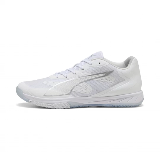 Foto van product PUMA Accelerate Turbo 4 uniseks handbalschoenen, Grijs / Wit / Zilver