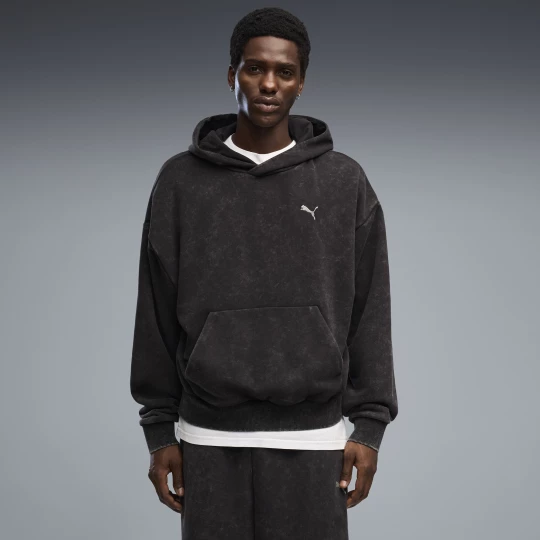 Foto van product PUMA Boxy gewassen uniseks hoodie met print, Zwart