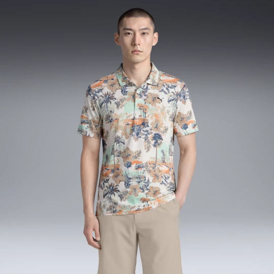 Foto van product PUMA CLOUDSPUN Palm golfpolo voor Heren, Wit / Oranje