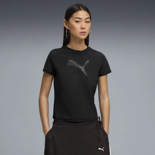 Foto van product PUMA Dare To T-shirt met opdruk en halve rits voor Dames, Zwart