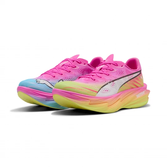 Foto van product PUMA Deviate NITROâ¢ Elite 4 Showtime hardloopschoenen voor Dames, Roze / Geel