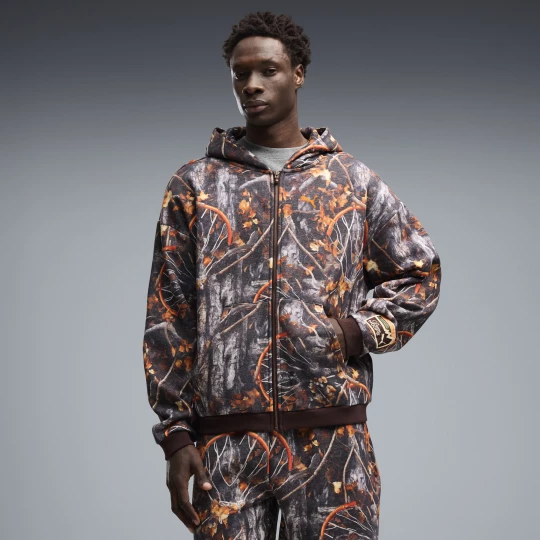 Foto van product PUMA Dylan Wildcat relaxte basketbalhoodie met print en volledige rits voor Heren, Grijs