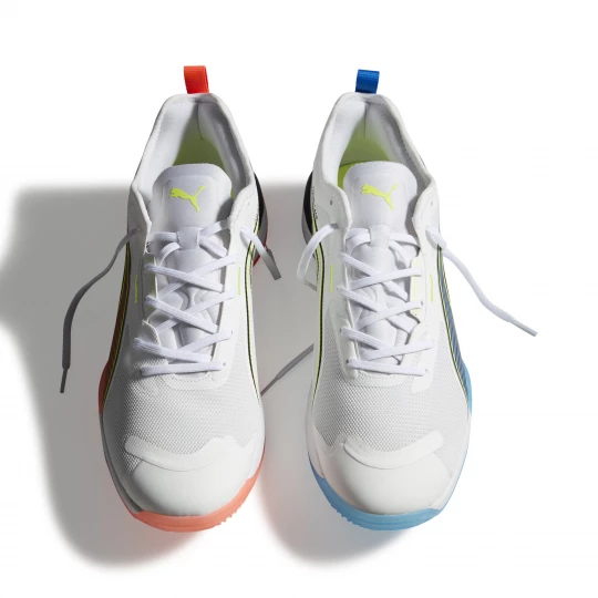 Foto van product PUMA Eliminate NITROâ¢ 4 Game On handbalschoenen uniseks, Blauw / Rood / Wit