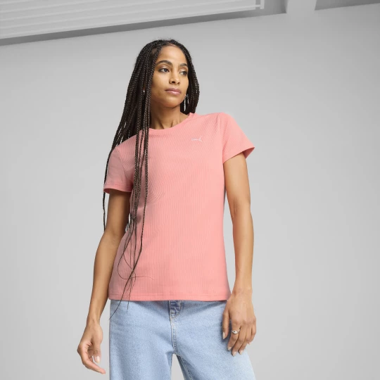 Foto van product PUMA ESS ELEVATED rib T-shirt voor Dames, Roze